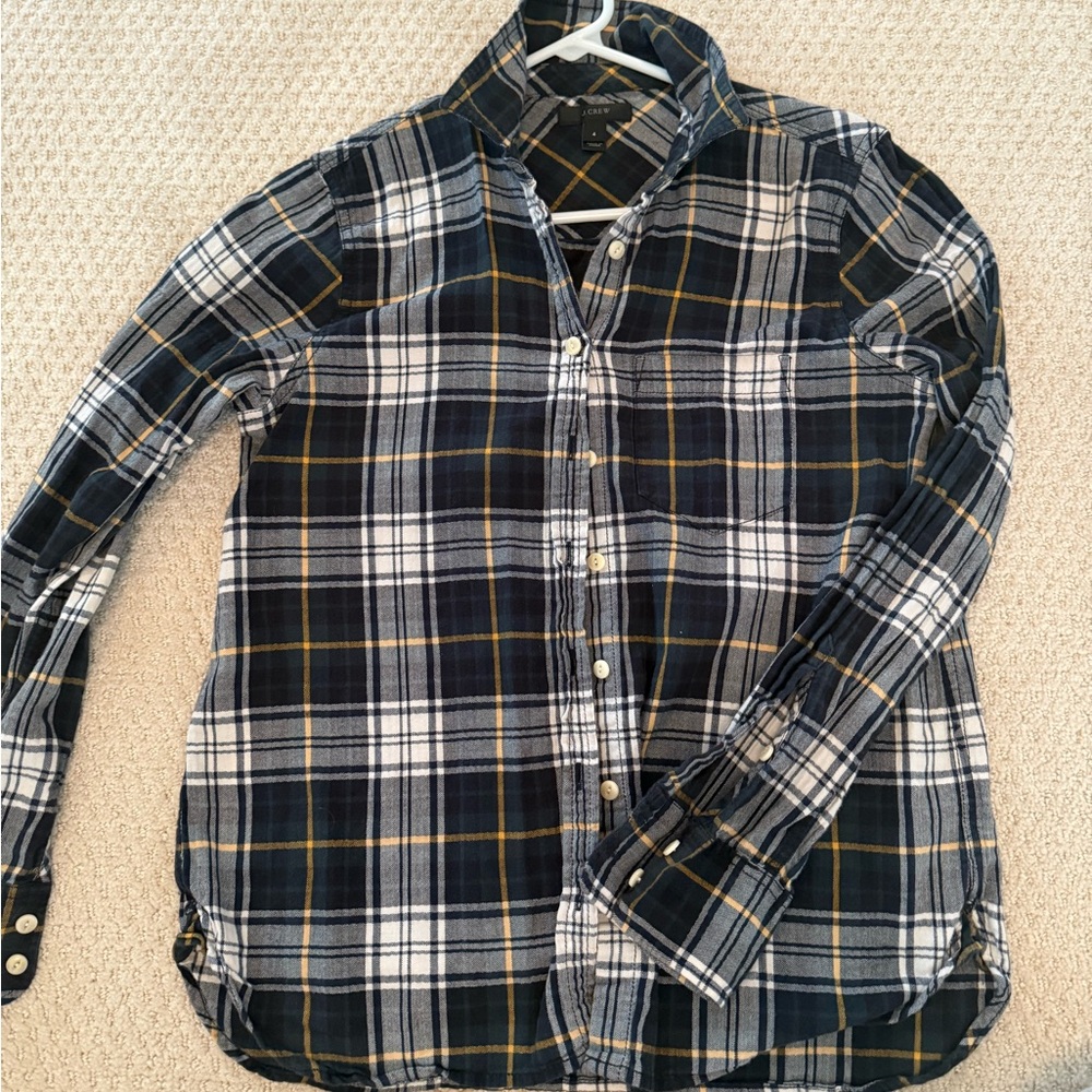 J. Crew Women's Plaid Flannel Shirt - Navy and White